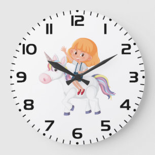 Grande Horloge Ronde Aventure de petite fille chevauchant une licorne m