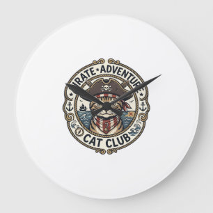 Grande Horloge Ronde Aventure de pirate Chat POD Vector Art - Aven Pir