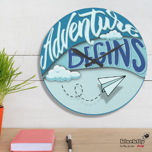 Grande Horloge Ronde Avion papier   L'aventure commence