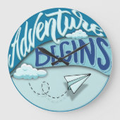 Grande Horloge Ronde Avion papier | L'aventure commence (Recto)