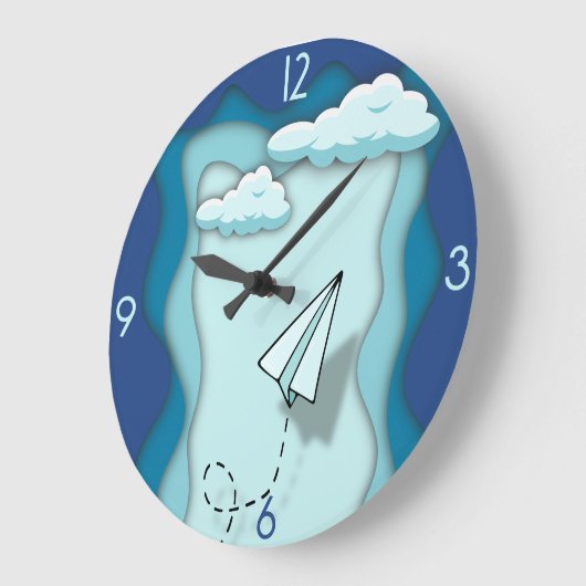 Grande Horloge Ronde Avion papier | Le voyage commence par un seul (Angle)