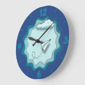 Grande Horloge Ronde Avion papier | Le voyage commence par un seul (Angle)