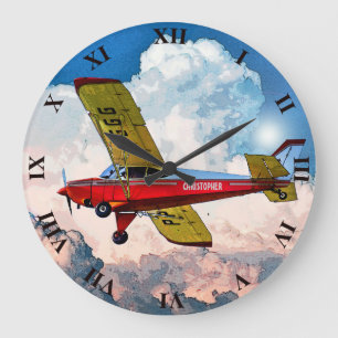 Grande Horloge Ronde Avions personnels jaunes bleus rouges avec votre