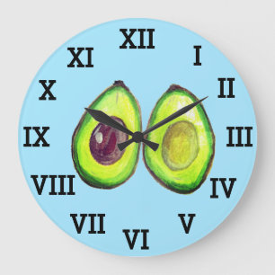 Grande Horloge Ronde Avocado Cuisine Végétal Sain Aquarelle Alimentatio