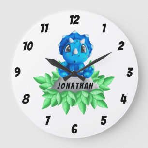 Grande Horloge Ronde Baby Blue Tricératops Dinosaur Large Clock