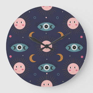 Grande Horloge Ronde Baby boho, hippie motif chic.