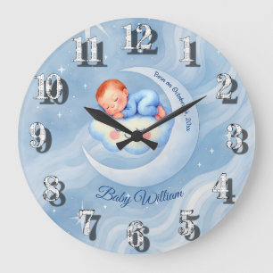 Grande Horloge Ronde Baby Boy Douche Invitation Lune Étoiles Aquarelle