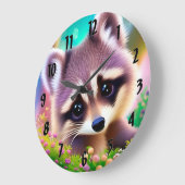 Grande Horloge Ronde Baby Raccoon (Angle)