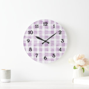 Grande Horloge Ronde Baby-Shower rayures violettes et blanches