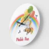 Grande Horloge Ronde Baby Unicorn with Balloon Rainbow Name   (Angle)