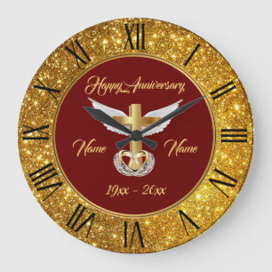 Grande Horloge Ronde Bagues de mariage personnaliser croix d'or anniver