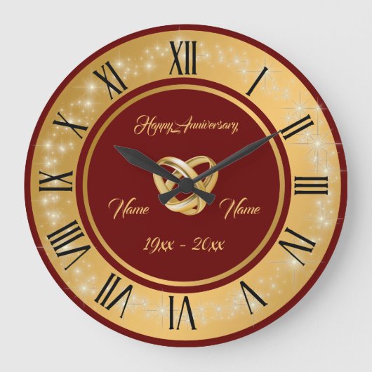 Grande Horloge Ronde Bagues de mariage simples Personnaliser Or Anniver (Recto)