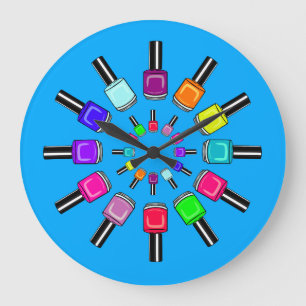 Grande Horloge Ronde Bagues de vernis à ongles bleues