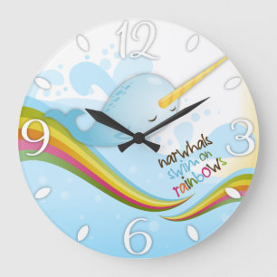 Grande Horloge Ronde Bain de Narwhals sur des arcs-en-ciel