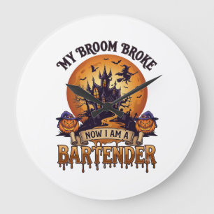 Grande Horloge Ronde Balai Cassa Barman Halloween Maison Hantée Sorcièr