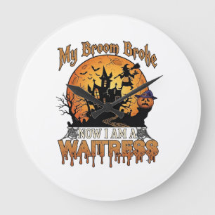 Grande Horloge Ronde Balai Cassé Serveuse Halloween Sorcière Maison Han