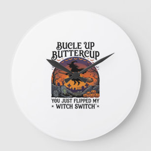 Grande Horloge Ronde Balai de Halloween Sorcière Buttercup Switch Bucle