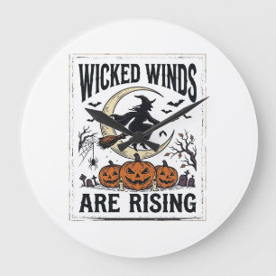 Grande Horloge Ronde Balai de sorcière vintage Halloween Citrouille Lun