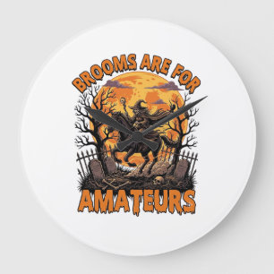Grande Horloge Ronde Balais Sont Des Amateurs Halloween Sorcière Cheval