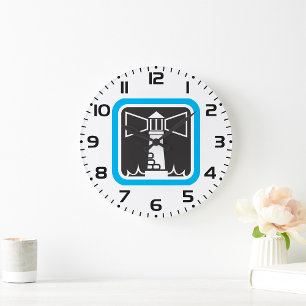 Grande Horloge Ronde Balise de phare gras avec icône Ocean Waves