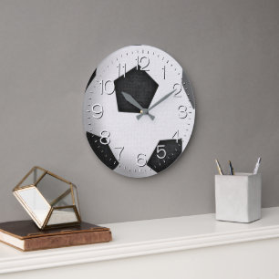 Grande Horloge Ronde Balle de football noir et blanc