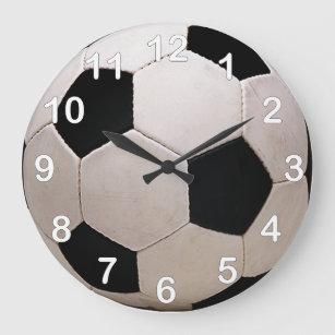 Grande Horloge Ronde Balle de soccer blanche et noire