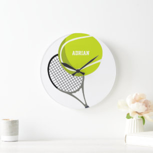 Grande Horloge Ronde Balle de Tennis & Raquette Racquet Personnalisé