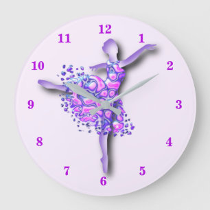 Grande Horloge Ronde Ballerine Art Violet Danse - Dessin de danseuse de