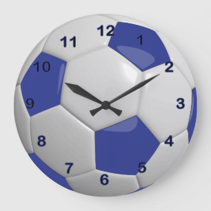 Grande Horloge Ronde Ballon de foot   bleu foncé