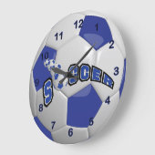 Grande Horloge Ronde Ballon de foot | bleu foncé (Angle)