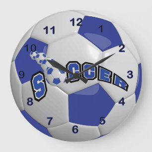 Grande Horloge Ronde Ballon de foot   bleu foncé