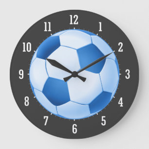 Grande Horloge Ronde Ballon de football bleu