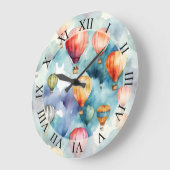 Grande Horloge Ronde Ballons à air chaud Aquarelle Art (Angle)