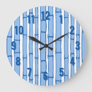 Grande Horloge Ronde Bambooey Rayure de Bambou en Porcelaine Bleue