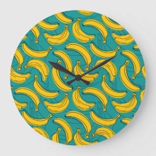 Grande Horloge Ronde Banane jaune : Noir Vintage