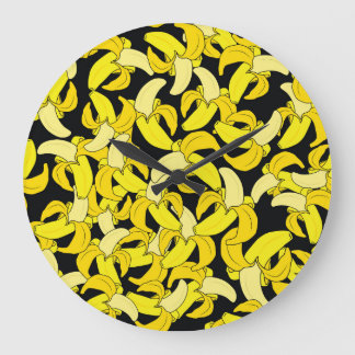 Grande Horloge Ronde Bananes jaunes vintages : Arrière - plan noir