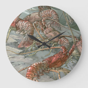 Grande Horloge Ronde Banc de homards dans l'océan, Art nouveau vintage