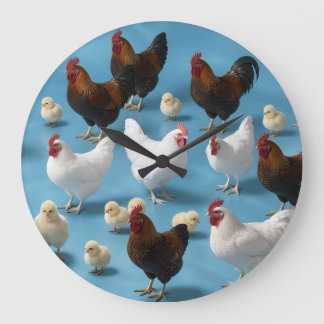Grande Horloge Ronde Bande de poussins et de coquelets