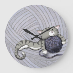 Grande Horloge Ronde Bande dessinée Kitty avec la boule du fil