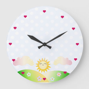 Grande Horloge Ronde Bande dessinée mignonne de kawaii du soleil