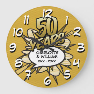 Grande Horloge Ronde Bande dessinée moderne 50e anniversaire doré