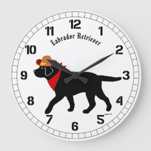 Grande Horloge Ronde Bande dessinée noire de cowboy de Labrador