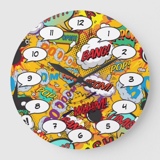 Grande Horloge Ronde Bande dessinée Pop Art Explosions (Recto)