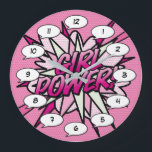 Grande Horloge Ronde Bande dessinée POUVOIR FILLE Livre Pop Art rose<br><div class="desc">Des horloges pop comic super-héros branchées qui ajouteront une touche de couleur à une gamme de pièces autour de votre maison ou bureau. Une façon idéale de vous offrir ou de traiter quelqu'un que vous connaissez avec ces horloges de dessinateur de bande dessinée cool et unique. Pourquoi ne pas ajouter...</div>