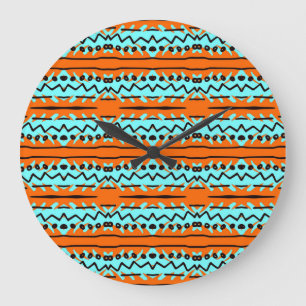 Grande Horloge Ronde Bandes aquarelles, motif coloré et lumineux.