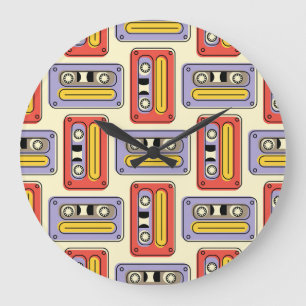 Grande Horloge Ronde Bandes cassettes rétro : motif sans soudure.