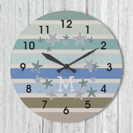 Grande Horloge Ronde Bandes de plage et Starfish