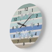 Grande Horloge Ronde Bandes de plage et Starfish (Angle)