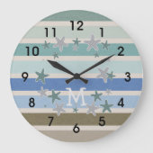 Grande Horloge Ronde Bandes de plage et Starfish (Recto)