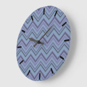 Grande Horloge Ronde Bandes de zigzag gris bleu (Angle)